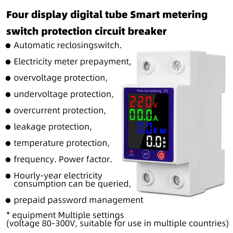 Tuya Wifi Smart Energy Meter Multifunctional Protector Color Display Over Under Voltage Protector Prepaid Meter Easy Install