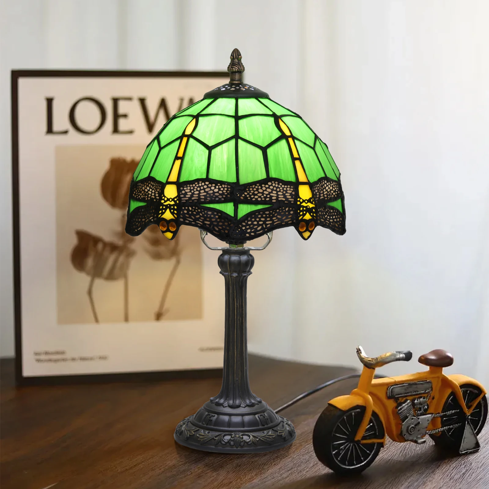 8-Inch Stained Glass Tulip Table Lamp Romantic Small Lamp for Living Room Dining Room Bedroom Decor