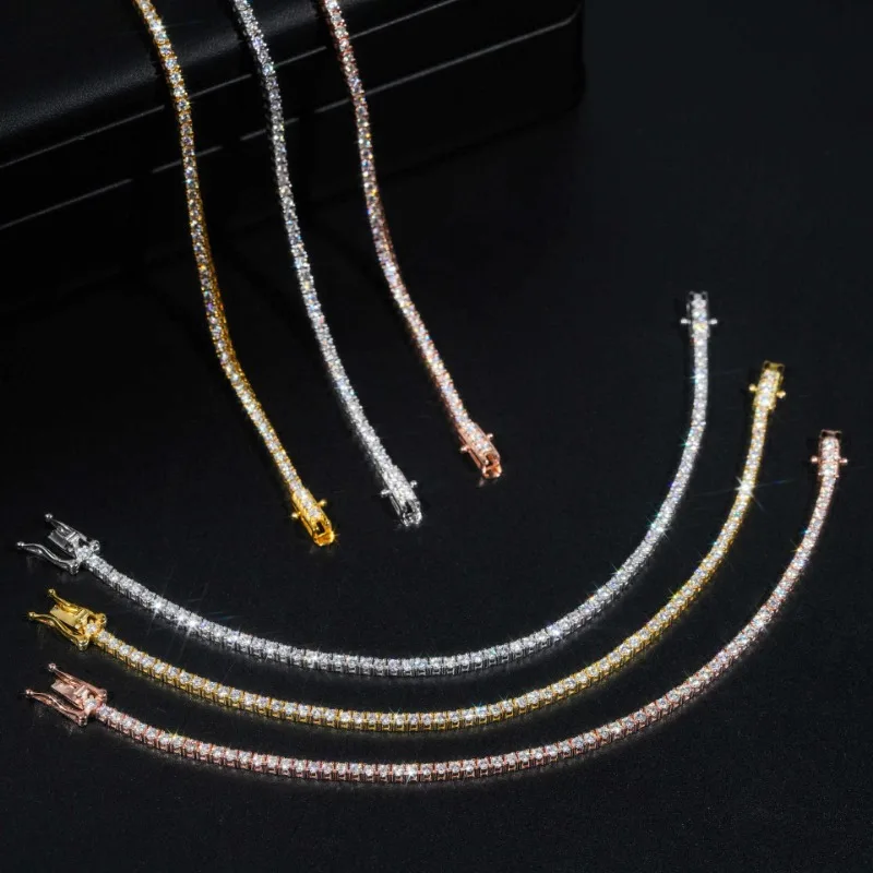 925 Sterling Silver 2MM D Color Moissanite Tennis Chain Necklace for Women Fine Jewelry Plated 18k Gold Pass Diamond Tester Gift