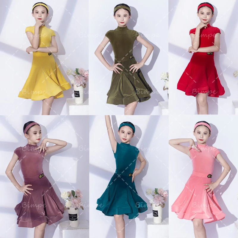 

Children's National Standard Ballroom Dance Competition Dresses Girls Samba Tango Velvet Latin Dance Clothing Kids Stage Costume