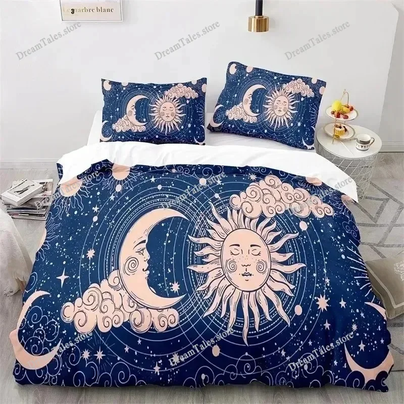 

Boho Sun and Moon Duvet Cover Mysterious Astrology Bedding Set Microfiber Witch Wiccan Fortune-Telling Tarot Cards Quilt Cover