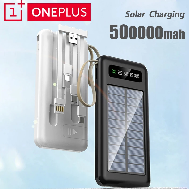 بنك الطاقة الشمسية OnePlus بسعة 50000 مللي أمبير في الساعة، بطارية شحن سريع، كابلات USB مزدوجة مع حامل هاتف محمول