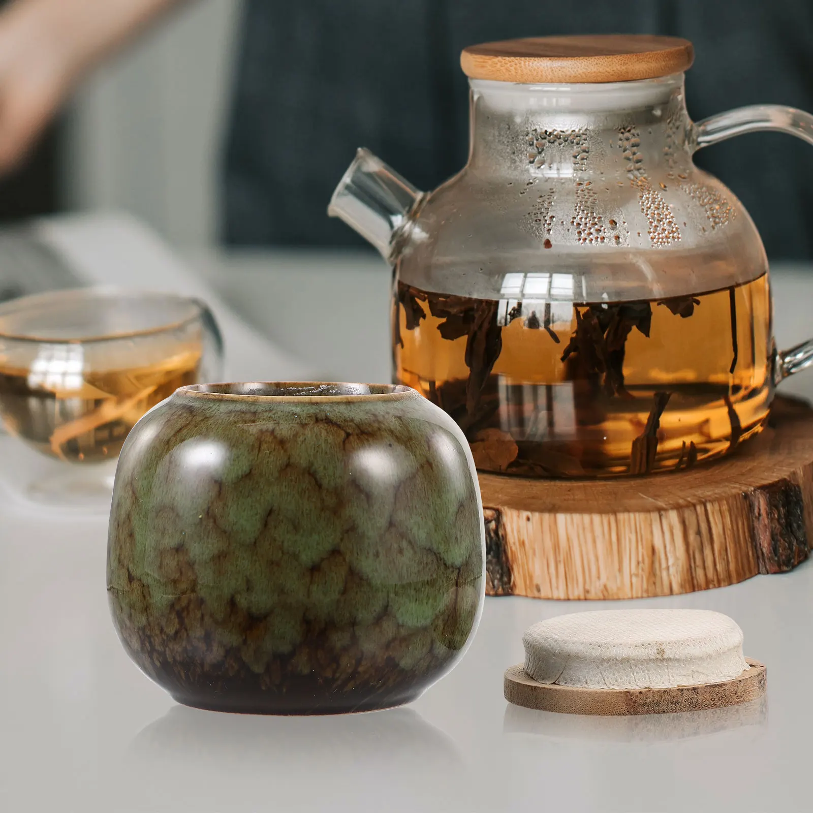 

Ceramic Tea Storage Jars Wooden Lid Containers Spice Snack Holder Dry Sealing Decor Travel Container Storage Bottle