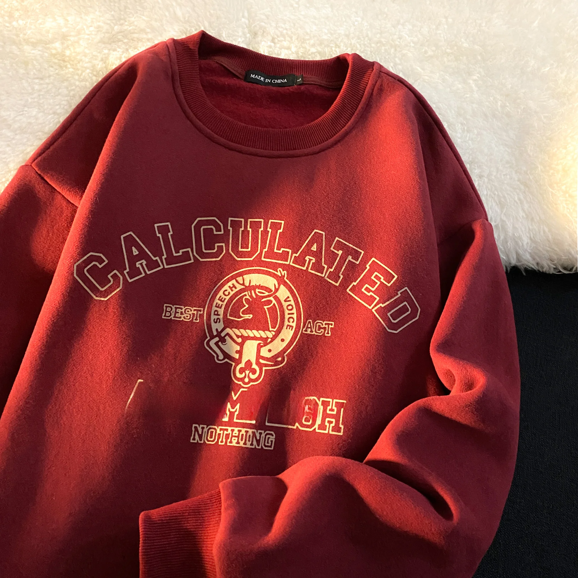 オーバーサイズラウンドネックフリース裏地パーカー女性のルーズ肥厚アメリカンレトロジャケット綿長袖快適なフィットパーカー