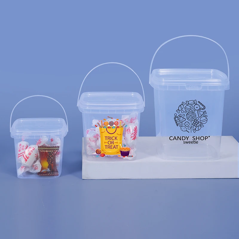 10 Pcs 280ML-2L Clear Empty Plastic Bucket With Lid Food Grade Square Storage Container For Food Liquid Cream Seal