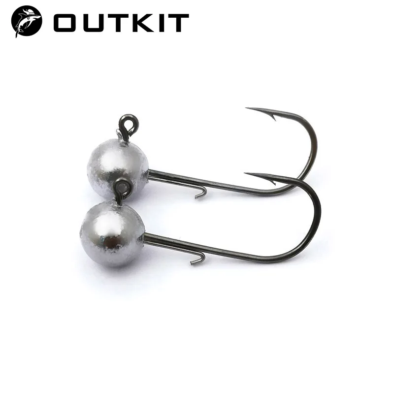 OUTKIT 5pcs NED Head Jigs Hook 2.5-14g Round Ball Jig Head Hook Weedless Long Shank Secondary Hooks For Soft Worm Fishing