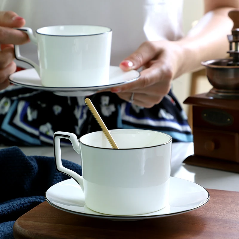 300ML, bone china turkish coffee cups, with saucer, black line design, porcelain cup for tea, ceramic mug coffee cup and saucer