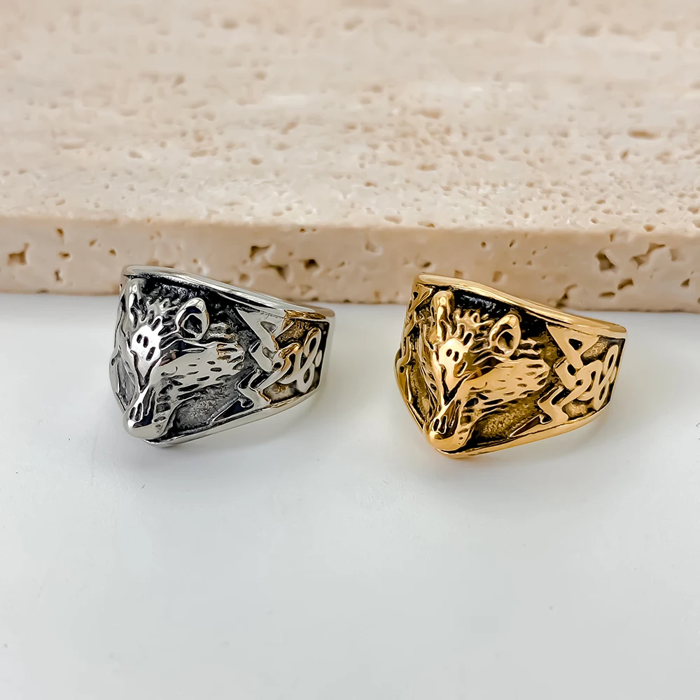 EManco nouveau acier inoxydable Punk loup anneaux Animal hommes bague 3D gaufrage haute poli Rock bijoux ventes directes d'usine