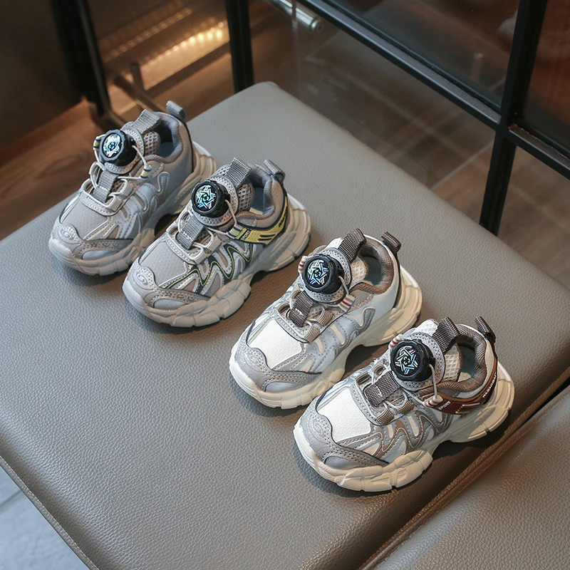 Kids Running Shoes Mesh Breathable Children Sneakers Rotating Button 2026 New Fashion Boys Girls Casual Shoes Soft Bottom