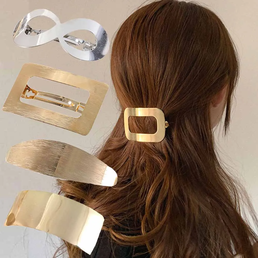 Metalowe do włosów zapięcie typu klips dla kobiet geometryczne szpilki Barrettes Vintage złoto srebro Hairgrips dziewczyny kucyk Holder akcesoria do