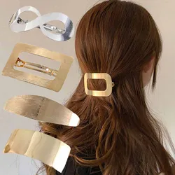 Metalowe do włosów zapięcie typu klips dla kobiet geometryczne szpilki Barrettes Vintage złoto srebro Hairgrips dziewczyny kucyk Holder akcesoria do włosów