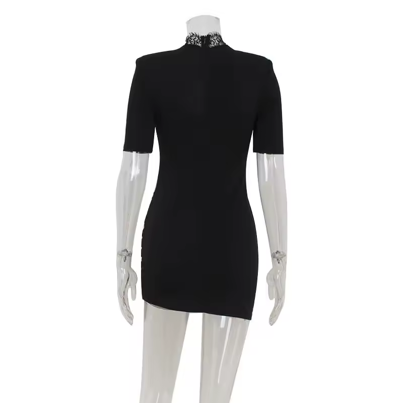 Lace Patchwork Hollow Out Bodycon Sheath High Collar Women Dresses Half Sleeves Outfits Sexy Club Fashion Female Mini Vestidos - Image 5