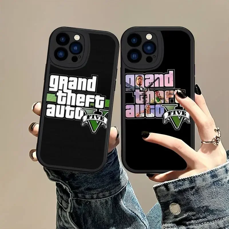 Game GTA 5 Grand Theft Auto Phone Case For iPhone 11 12 13 14 X XR Pro MAX 7 8 Plus Lens Protective Leather Soft Back Cover