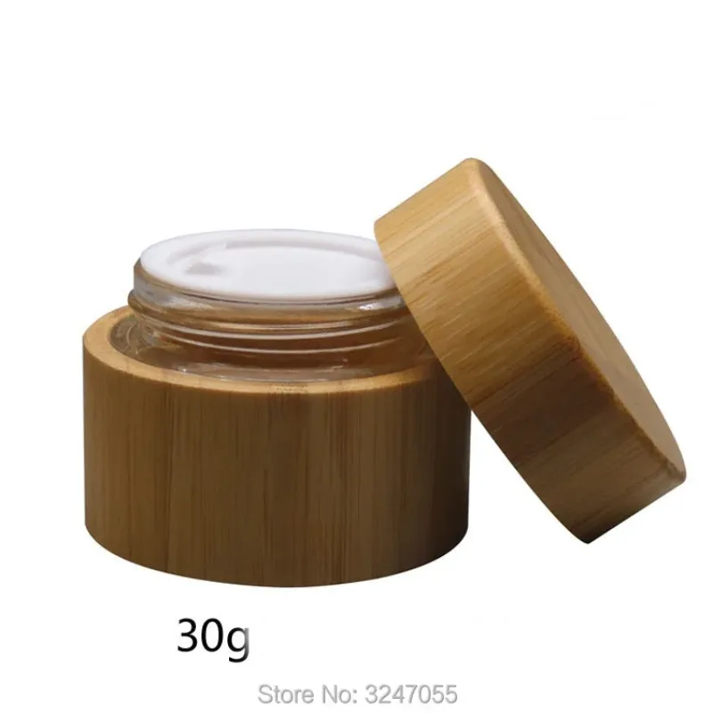 

30G 10pcs/lot High-end Bamboo Wooden Cosmetic Cream Jar, DIY Glass Mask Refillable Pot with Bamboo Lid, Empty Cosmetic Container