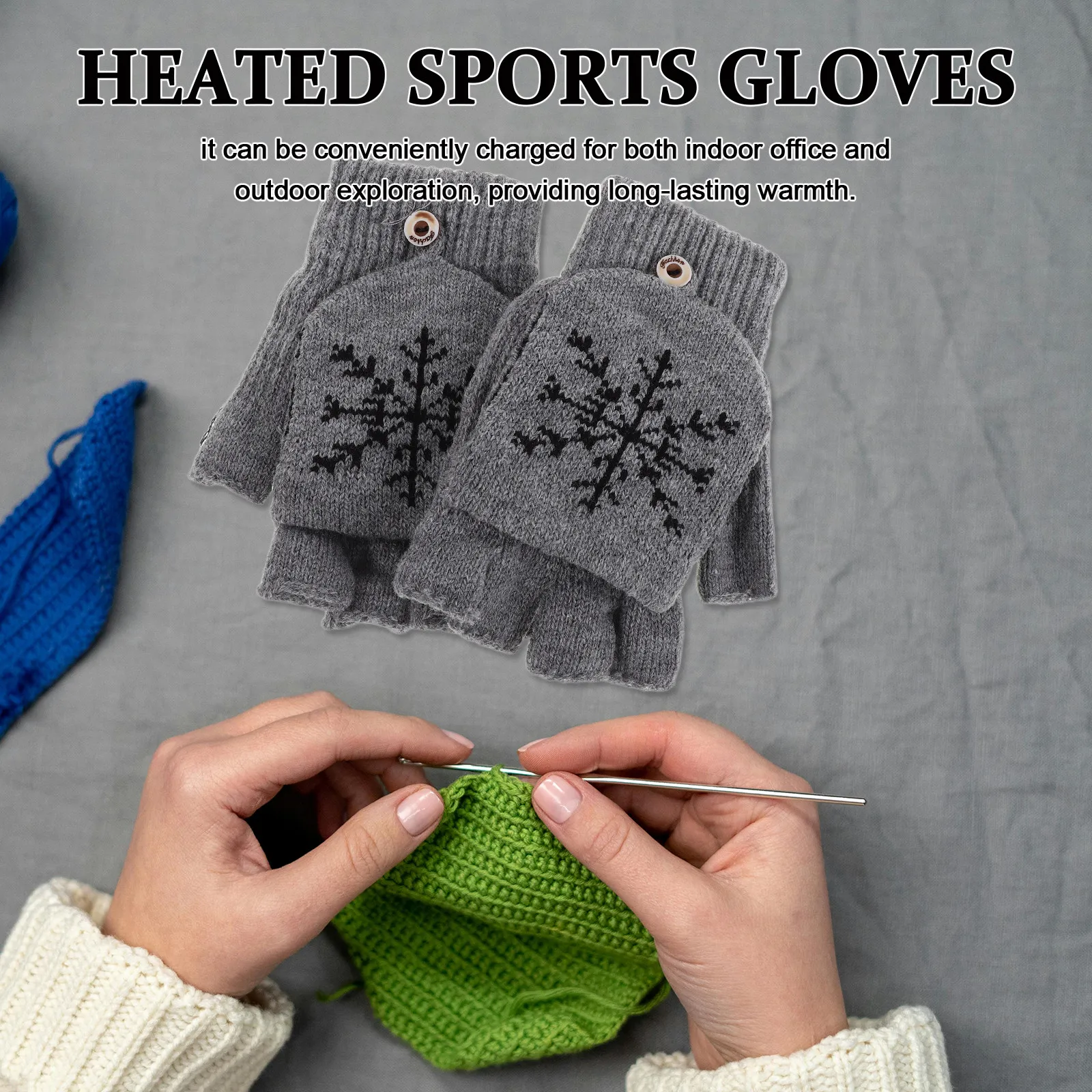 

1Pair Electric Rechargeable Heating Gloves Women USB Warm Flap Design Warming Fingerless Gloves for Indoor Office Outdoor