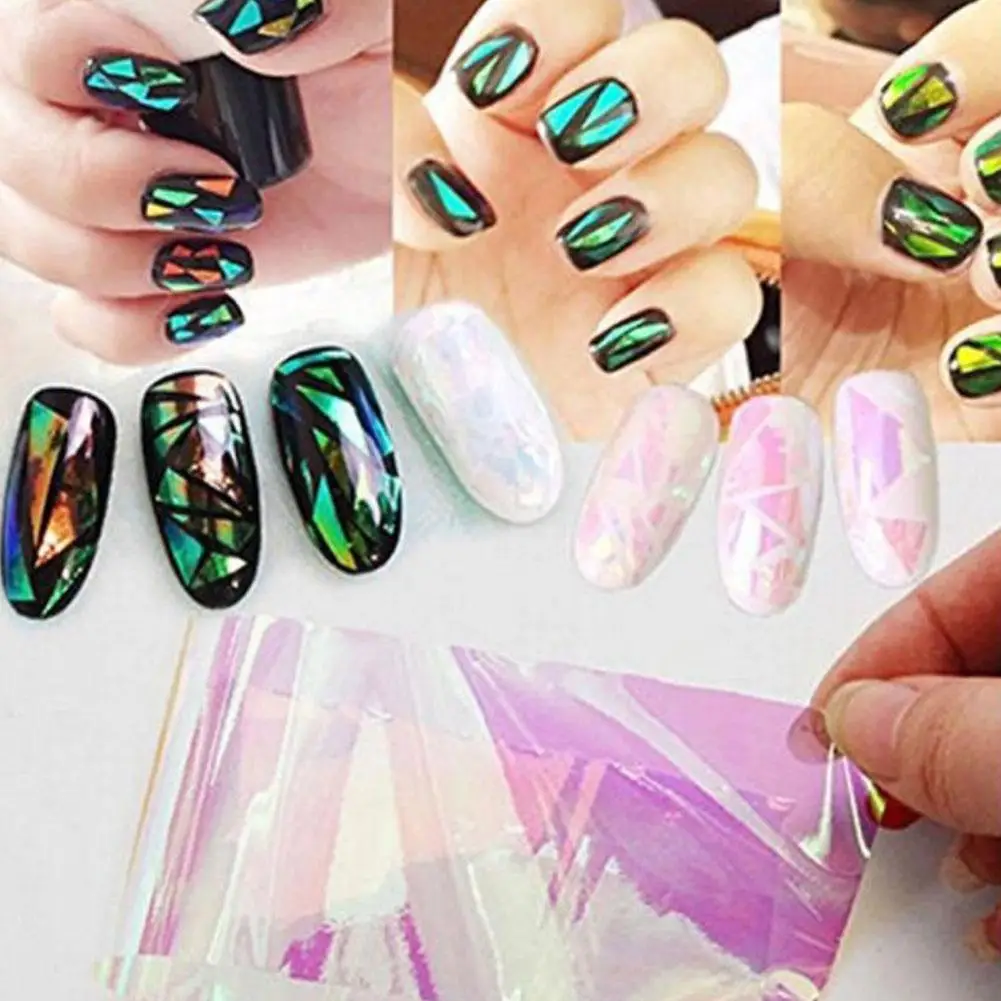

11pcs Aurora Glass Nail Foil Sticker Ice Cube Broken Glass Paper Iridescent Nail Film Decals Chameleon Reflective Nail Stickers