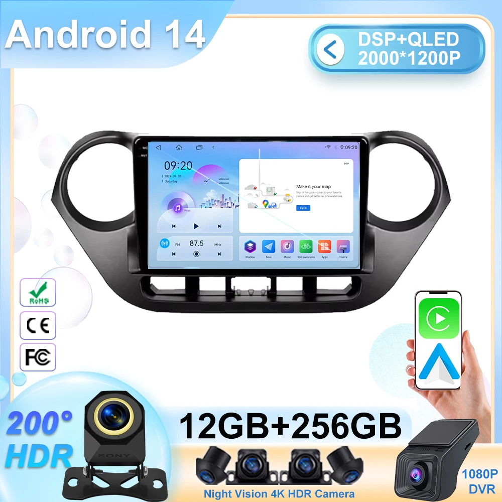 

Android 14 Carplay Auto Car Radio For Hyundai Grand I10 2014 2015 2016 2017 GPS Recorder Multimedia Player 2din DVD 9 INCH