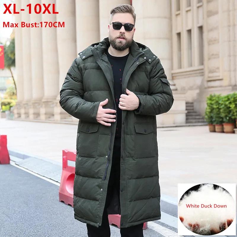 Extra Lange Winter Weiße Daunenjacke Männer 2023 86% Schwarz Cargo Dicken Mantel Mit Kapuze Warme Männliche Plus Größe 6XL 7XL 8X9XL 10XL Kleidung