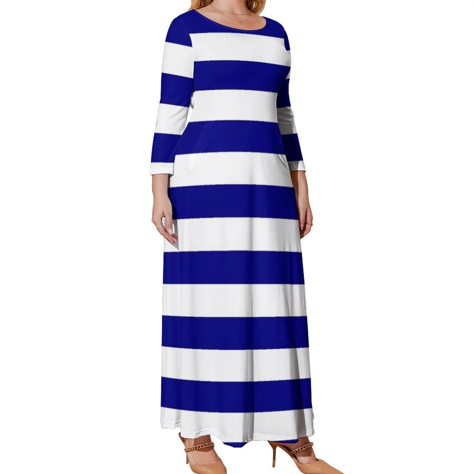 

Blue and White Horizontal Stripes Long Sleeved Dress Party dresses for women party dresses woman