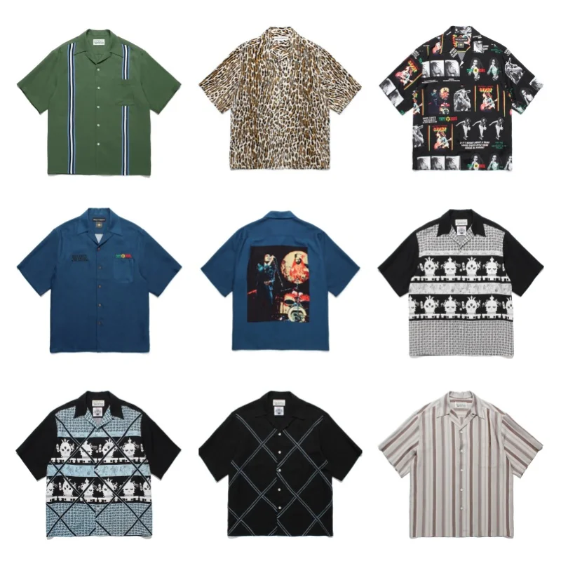 

Mens Womens Summer Multicolor Heavy WACKO MARIA Embroidery Stripes Colorblocking Shirt Hawaii Brand Short Sleeve Shirt