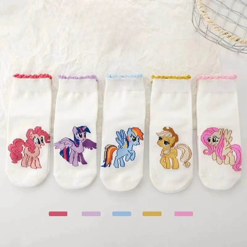 Kawaii My Little Pony Sunny Starscout Socks Anime Cartoon Cotton Breathable Children's Princess Lace Mid-Tube Socks Girls Gifts