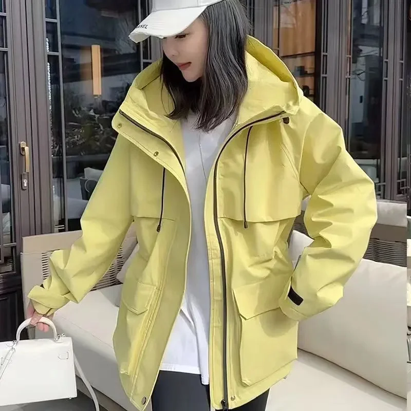 

Женская ветровка 2026: Новая модная куртка с капюшоном и регулируемым поясом, на подкладке, для женщин