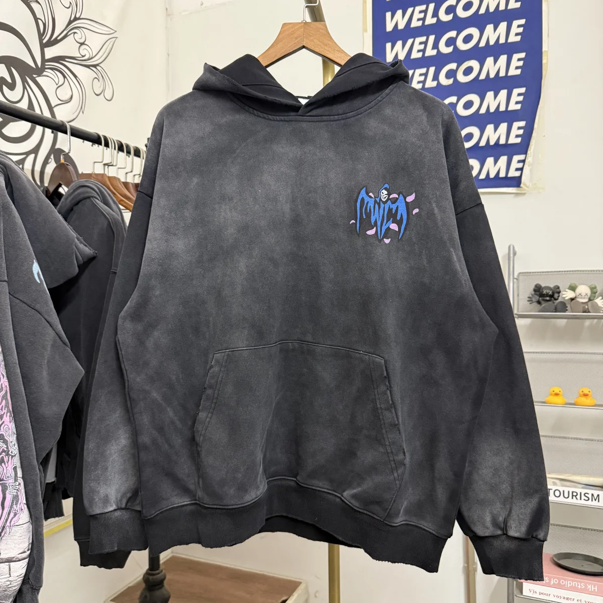 

American High Street Vintage Waed Heavyweight Hoodie Sweatirt Fce Loose Fit Print ex Winter Casual Comfortable