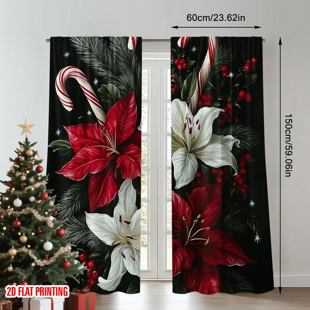 2 قطعة طباعة مسطحة ثنائية الأبعاد ستائر عيد الميلاد العصرية إبر عيد الميلاد الصنوبر ألياف البوليستر المتينة حفلة عائلية للحفلات و