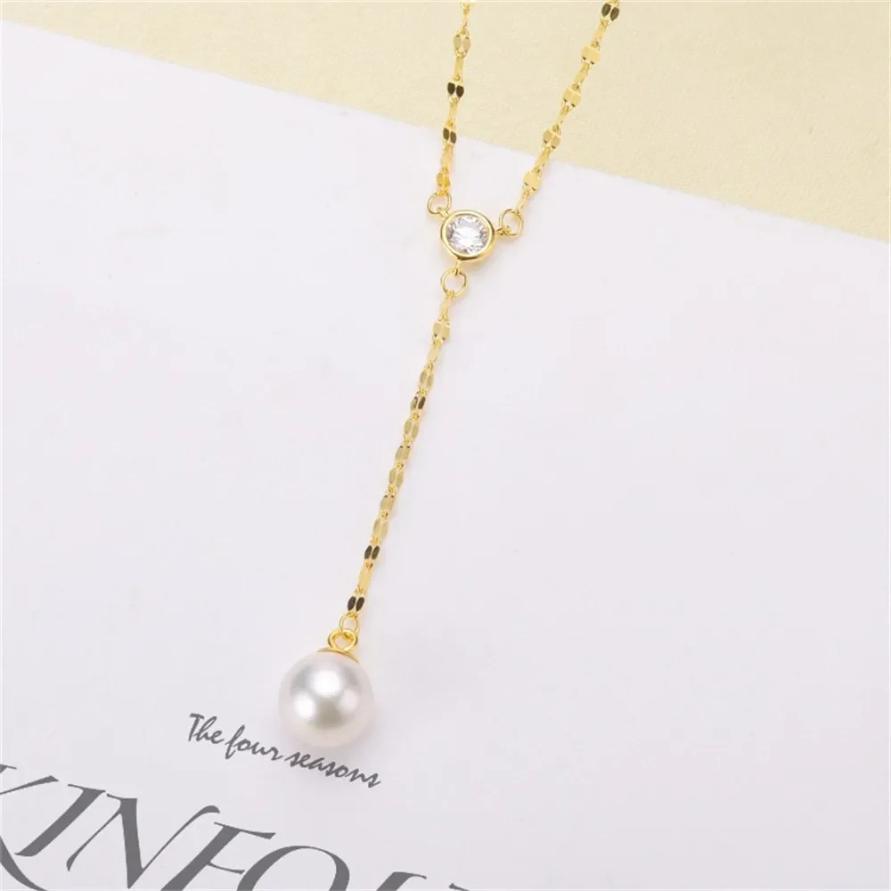 

DIY Pearl Accessories S925 Silver Chain Empty Tile Pendant Y Chain Silver Fit 7-10mm Oval Beads L013