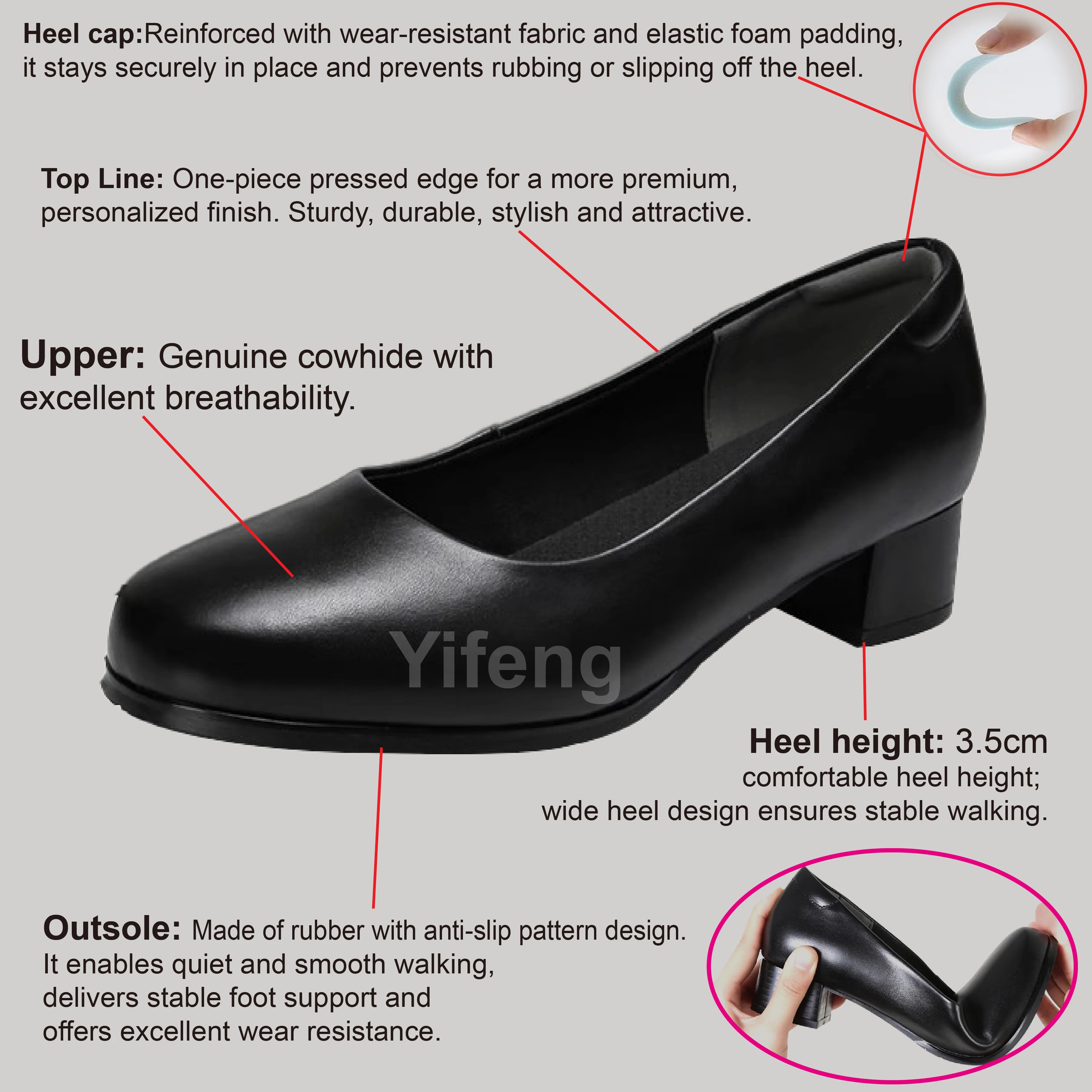Comfortable and breathable mid-heel genuine leather shoes  Ideal for waiters office staff flight attendants and crew members