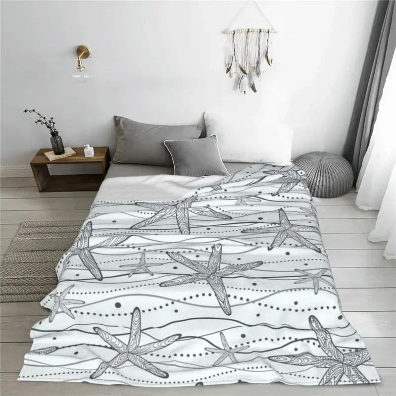 Shells Pattern Knitted Blankets Ocean Beach Plush Throw Blankets Summer Air Conditioning Decoration Ultra-Soft Warm Bedspreads