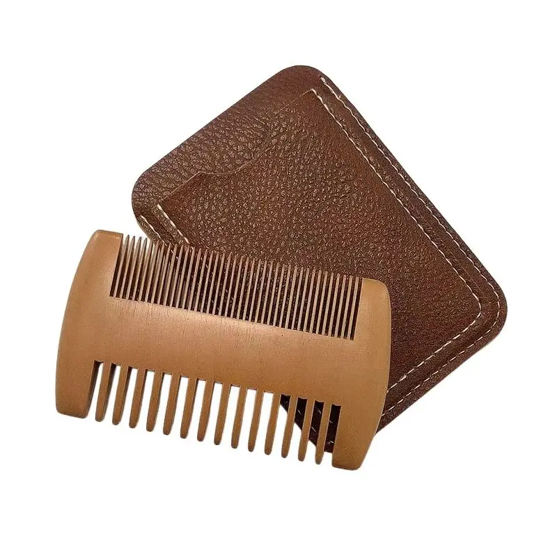 

Pocket Comb With PU Leather Case Natural Wood Hair Brush Beard Comb Anti-Static Mustache Brushing Hair Care Tools For Men Gift