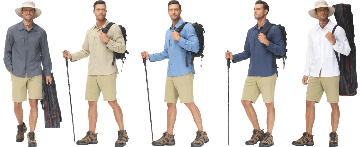 Langarm-Angelhemden für Herren, UPF 50+, Sonnenschutz, atmungsaktiv, leicht, für Reisen, Arbeit, Button-Down-Hemd mit Reißverschlusstasche – Detail 1