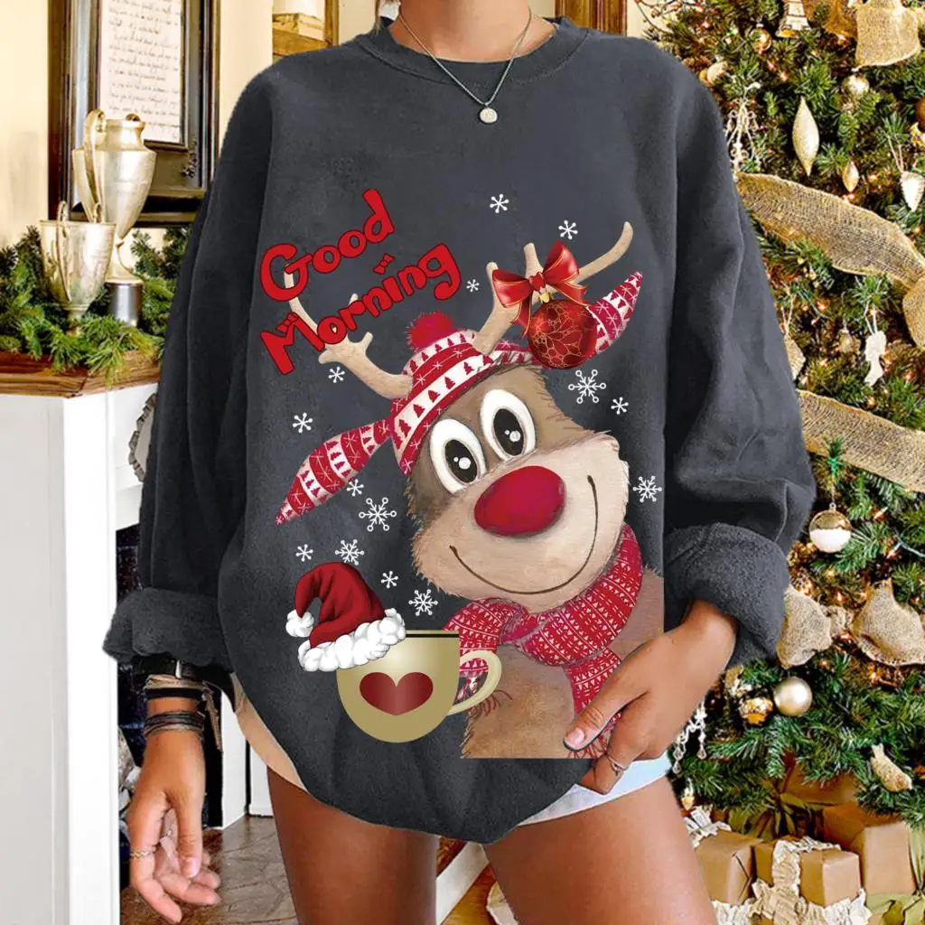 Autumn Christmas Sweatshirts Reindeer 3D Print Oversized Hoodie Women Streetwear Long Sleeve Pullovers Y2k Hoodies Girl Clothing