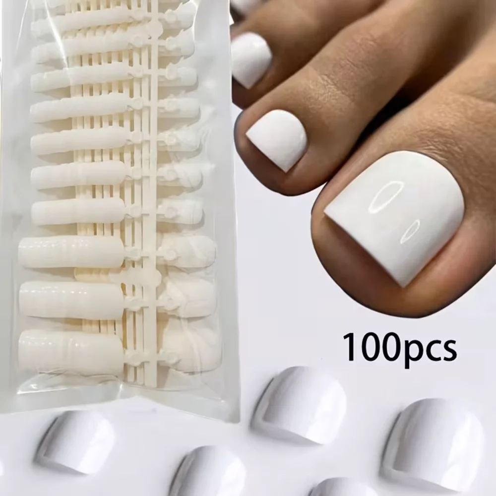 100pcs Square Press On Toenails Pure White False Toe Nails, Full Cover Short White Fake Toe Nail Tips for DIY Manicure