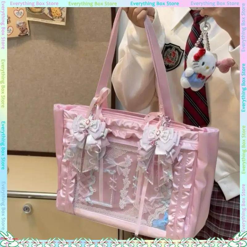 New Anime Fashion Versatile Girls' Satin Tie Bowknot Transparent Badge Goods Pain Bag Shoulder Bag Two-Dimension Itabag