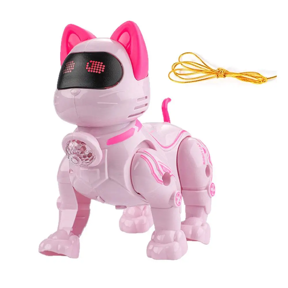 

17cm Interactive Robot Cat Toy with 3D Light Sound Effects Walking Motion Pull Leash Design Durable Plastic Construction