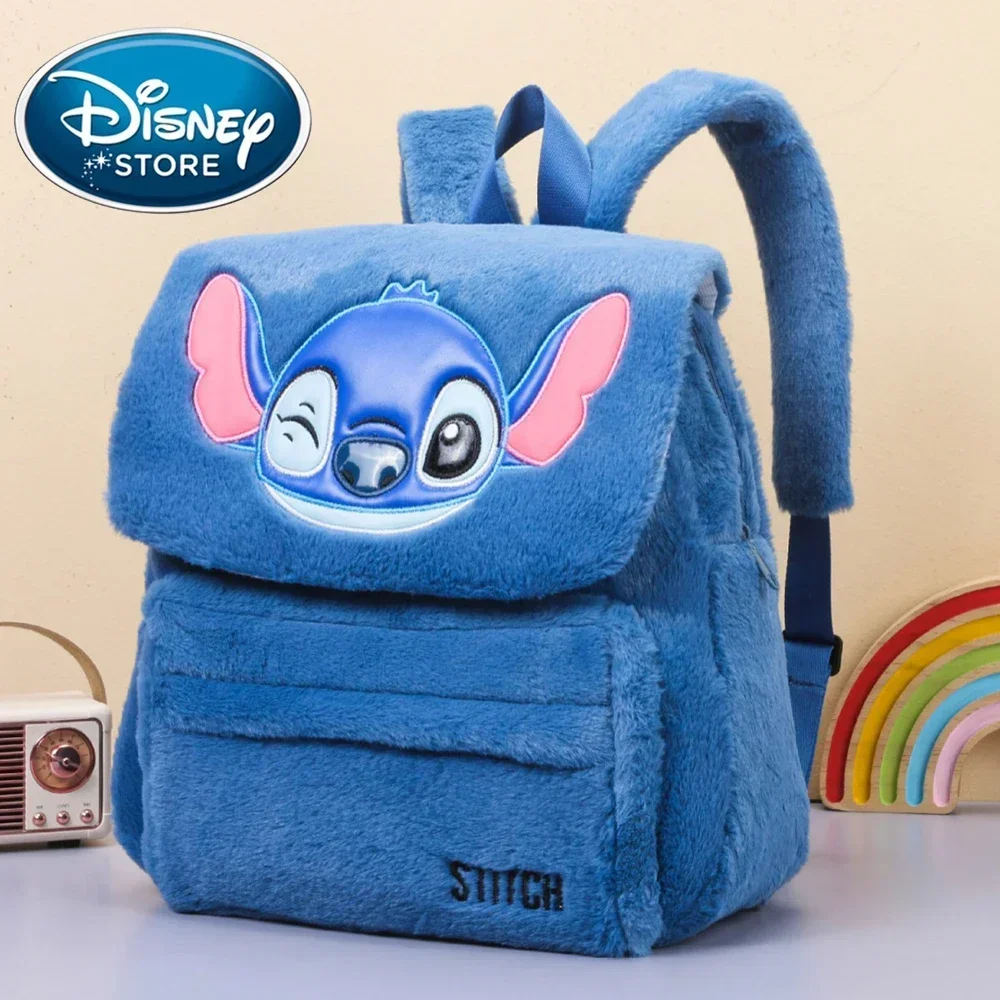 New Disney Plush Backpack Ins Japanese Blue Stitch Funny Cartoon Large-Capacity Student Backpack Kindergarten Bag Child Gift