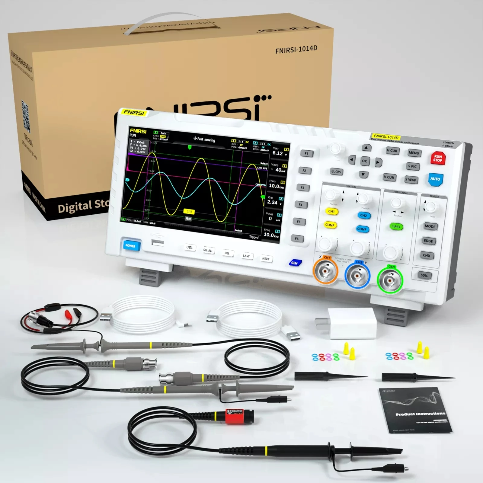 FNIRSI-1014D Digital Oscilloscope 2 In 1 Dual Channel Input Signal Generator 100MHz* 2 Ana-log Bandwidth 1GSa/s Sampling RateFNI