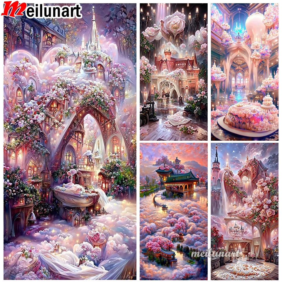 5D DIY Diamond Painting Chateau Montrose Kits Full Round Drill Diamond Embroidery Daisy Manor Landscape Mosaic Painting AS3162