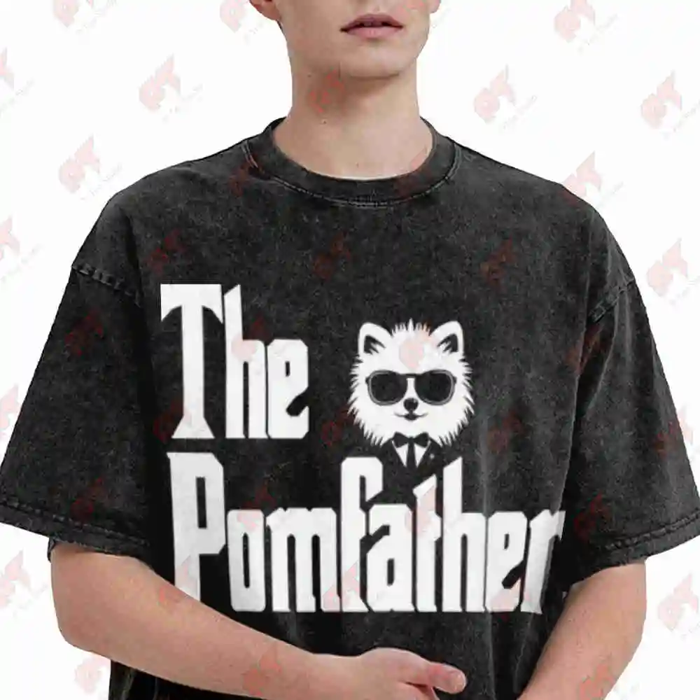 The Pomfather Funny Pomeranian Dog Dad Vintage Washed Tee Pure Cotton T-Shirt