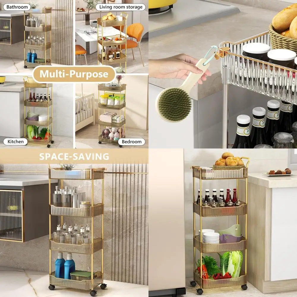 

4-Tier Acrylic Rolling Cart for Kitchen, Bathroom, and Office Storage (14x10x37 inches)