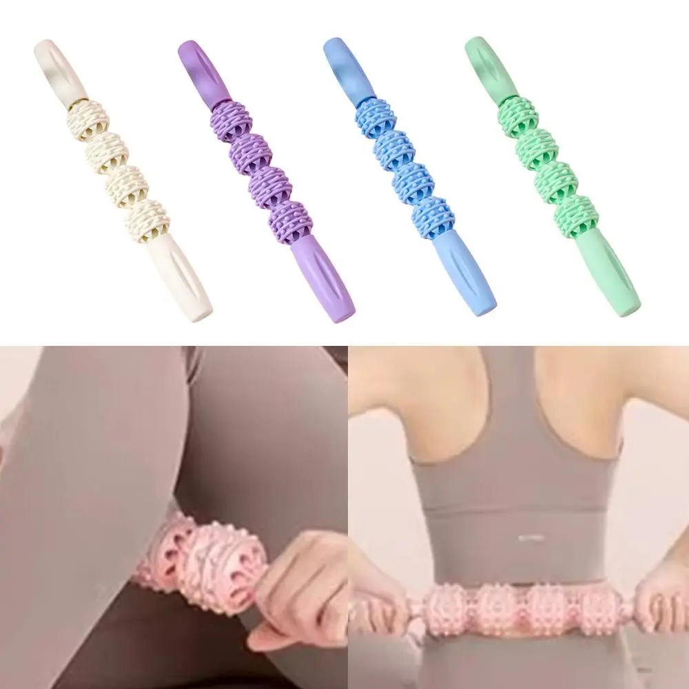 PP Roller Ball Muscles Massage Stick 4 Rollers Durable Wolf Tooth Fascia Stick 33cm Relaxation Yoga Fitness Sports