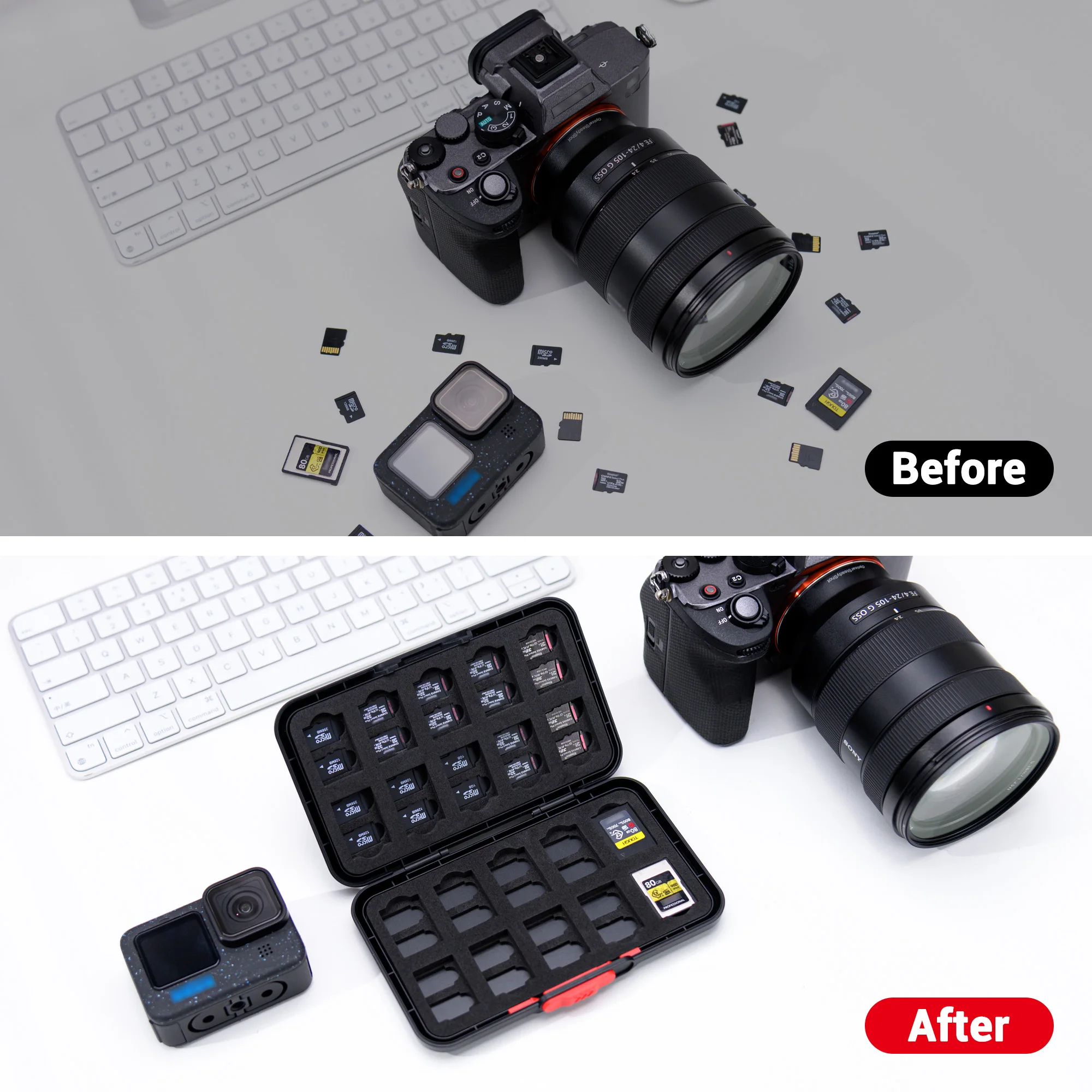 60 ช่องใส่การ์ดหน่วยความจํากระเป๋าสตางค์สําหรับ 20 CFexpress Type-A การ์ด 40 microSD SDXC SDHC การ์ดแบบพกพา Slim Micro SD การ์ด