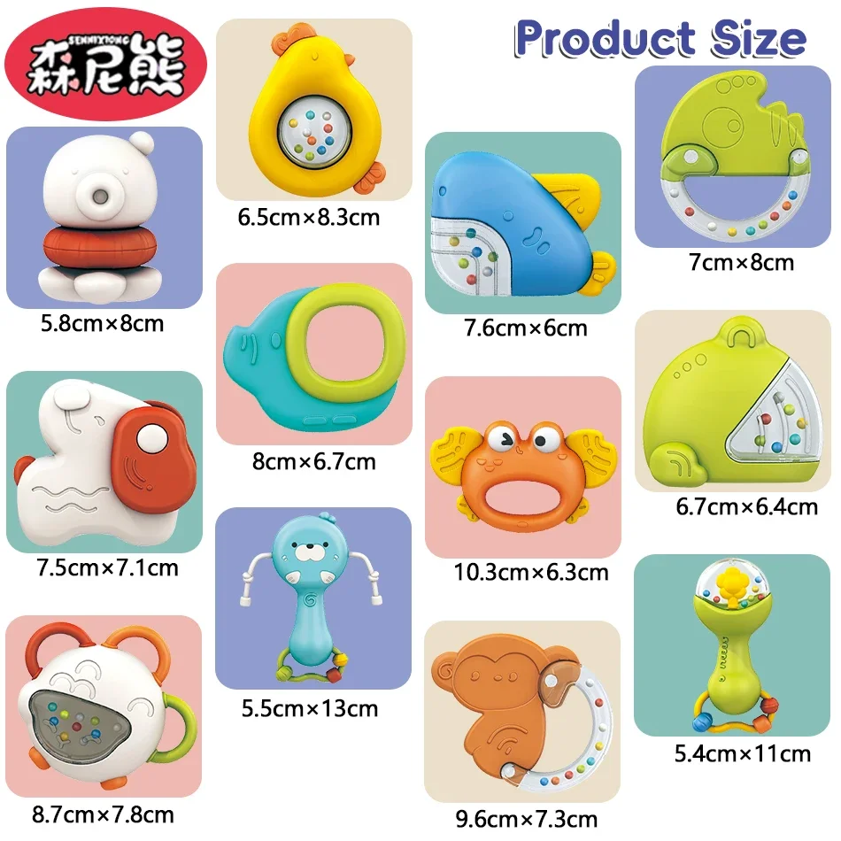 SENNIXIONG الطفل مونتيسوري الكرتون حشرجة الموت الأخطبوط كراب Handbell مضغ التسنين تطوير لعبة حسية للطفل الوليد هدية #2
