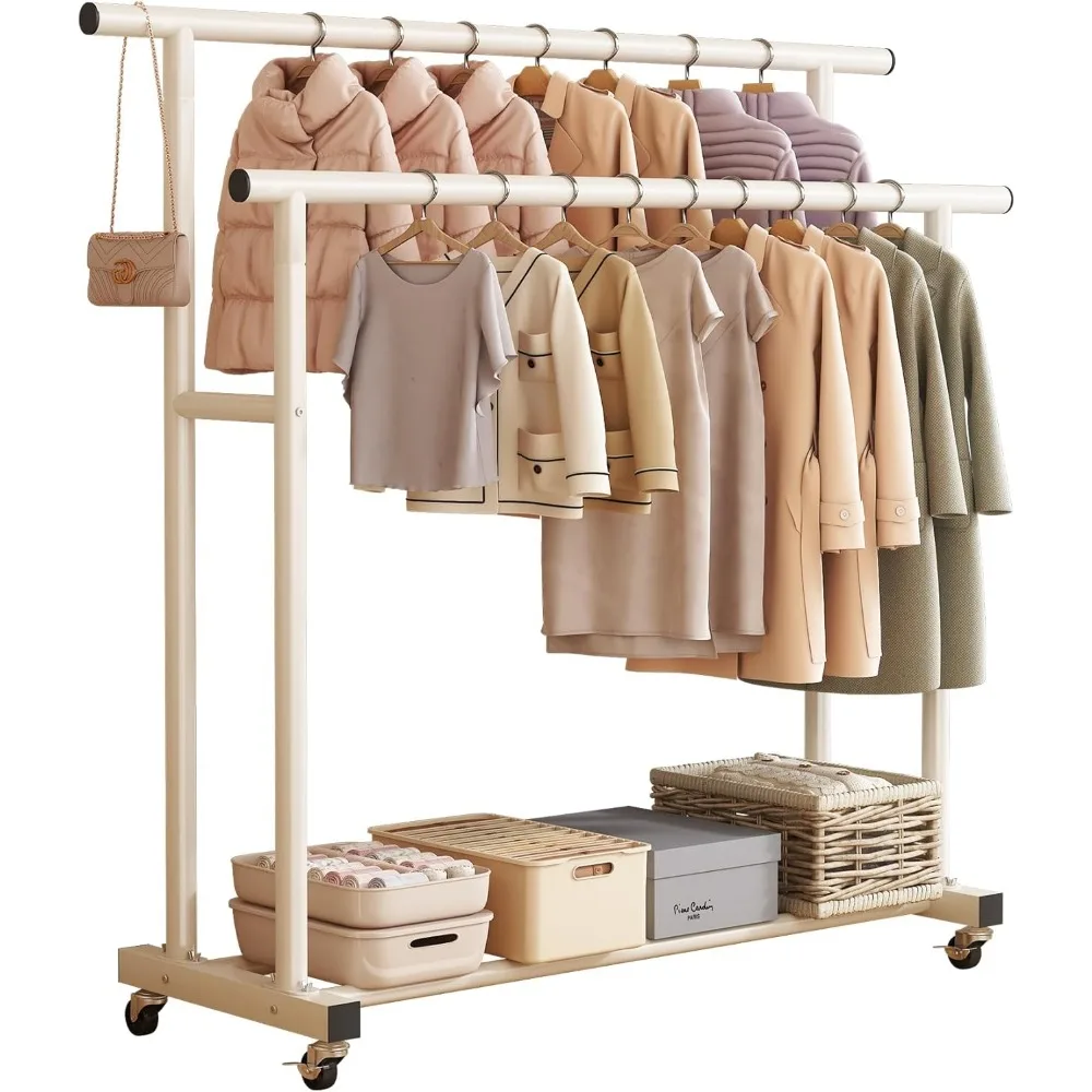 

Rolling Clothes Rack,Iindoor Clothes Drying Rack Wide 59inch With Wheels, Portable Clothing Rack for Hanging Clothes,