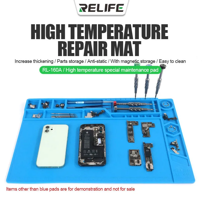 RELIFE RL-160A Tapete de reparo de alta temperatura para manutenção de celular com armazenamento magnético Almofada de solda de reparo antiestático