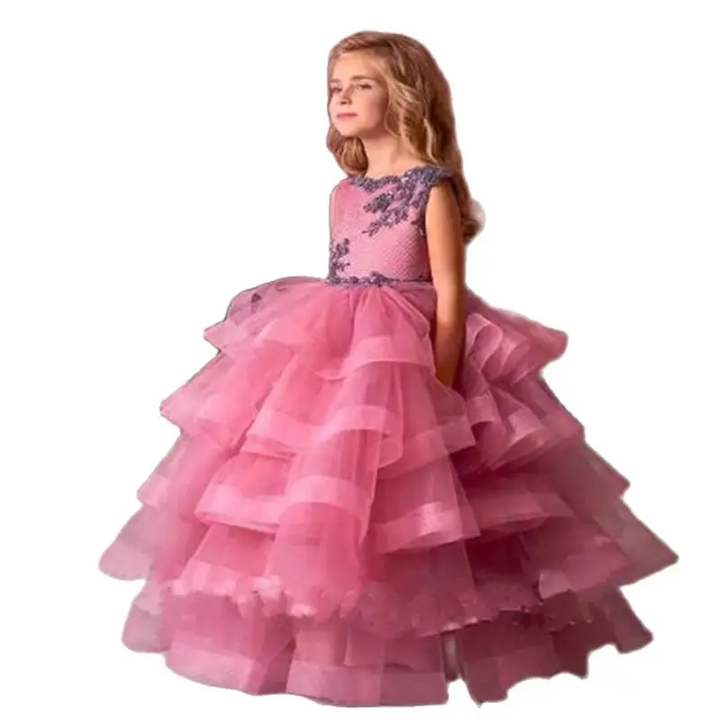 

Luxurious Flower Girl Dresses Cascading Tulle Lace Appliqued Pageant Dresses For Girls First Communion Kids Prom Dresses