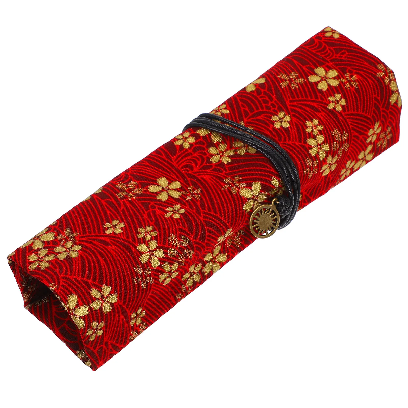 

Vintage Style Pencil Wrap Golden Flower Roll Up Organizer Portable Pencils Storage Case Pouch Holder Stationery Box for