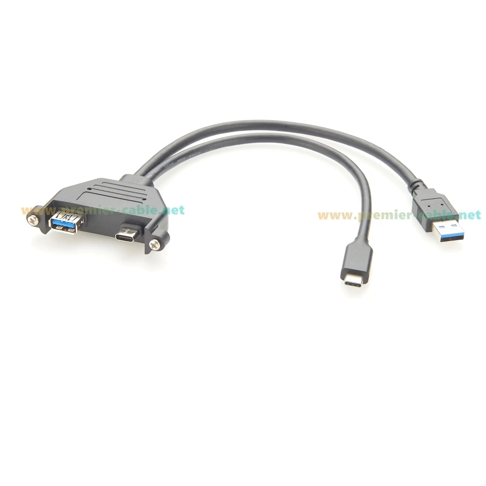 Dual-Port USB 3.0 und USB Typ C 3.1 Verlängerungskabel (männlich auf weiblich) 10Gbps Kombi-Schraubanschluss für bündige Montage, Lade- und Datenkabel – Detail 3